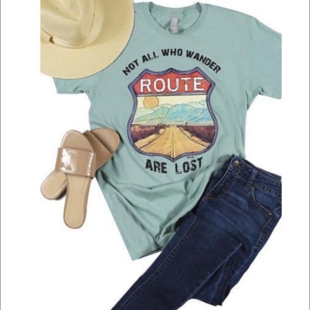 New! Teal Mint “Wander Not Lost” Graphic Tee - Women’s Size S